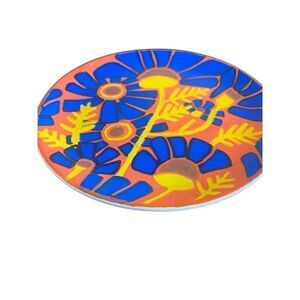 Hand painted Trinket tray abstract colors orange blue floral
